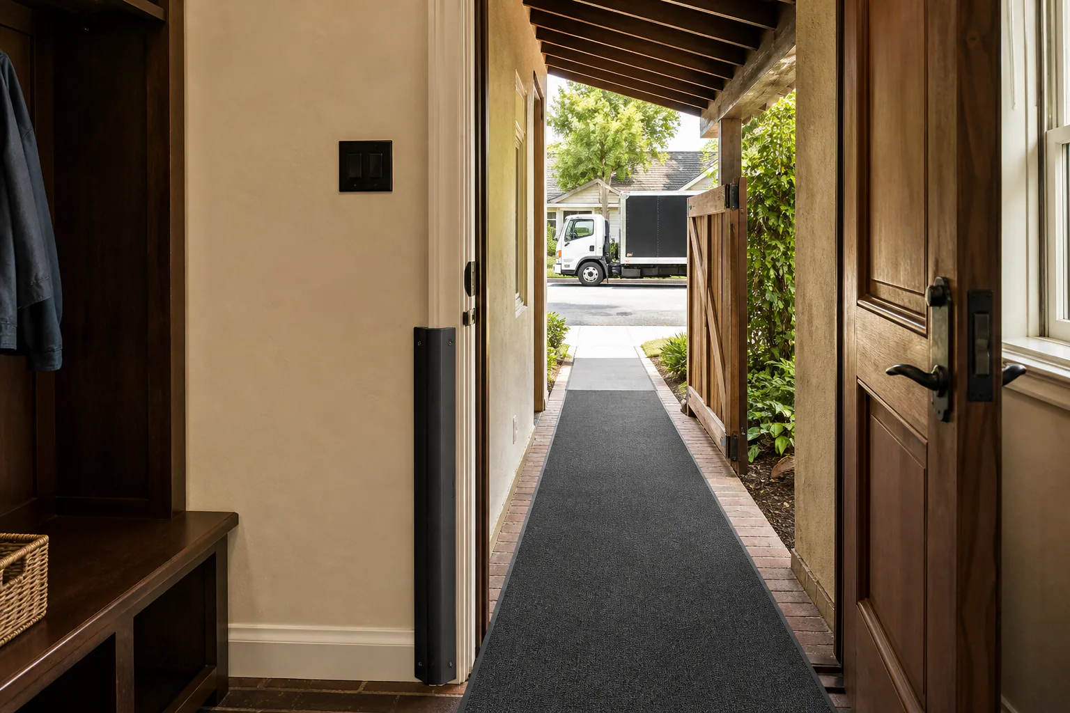 Show how the load moves from the room to the vehicle.